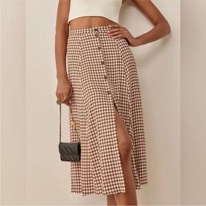 Reformation Hermosa Gingham Midi Skirt